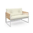 ID MARKET - Salon de jardin bas RIO 4 places structure métal blanc, cordage effet rotin clair et coussins beiges - vignette