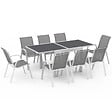 ID MARKET - Salon de jardin POLY table extensible 90-180 CM et 8 chaises blanc et gris - vignette