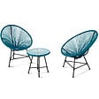 ID MARKET - Salon de jardin IZMIR table et 2 fauteuils oeuf cordage bleu canard - vignette