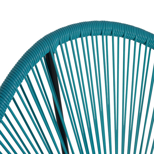 ID MARKET - Salon de jardin IZMIR table et 2 fauteuils oeuf cordage bleu canard - large