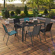 ID MARKET - Salon de jardin MADRID table 150 CM et 6 chaises empilables mix color gris, noir et bleu - vignette