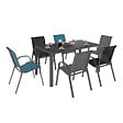 ID MARKET - Salon de jardin MADRID table 150 CM et 6 chaises empilables mix color gris, noir et bleu - vignette