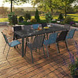 ID MARKET - Salon de jardin MADRID table 240 CM et 10 chaises empilables mix color bleu, gris et noir - vignette