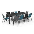 ID MARKET - Salon de jardin MADRID table 240 CM et 10 chaises empilables mix color bleu, gris et noir - vignette