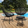 ID MARKET - Salon de jardin IZMIR table et 2 fauteuils oeuf cordage noir - vignette