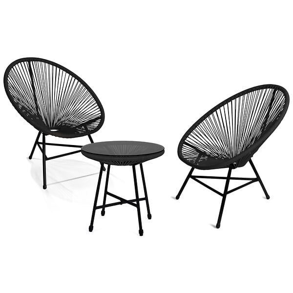 ID MARKET - Salon de jardin IZMIR table et 2 fauteuils oeuf cordage noir - large