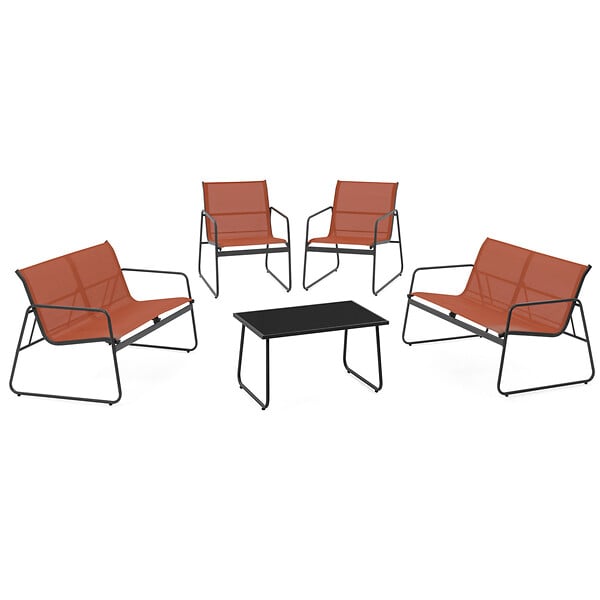ID MARKET - Salon de jardin bas MALAGA 6 places avec 2 canapés, fauteuils et table terracotta - large