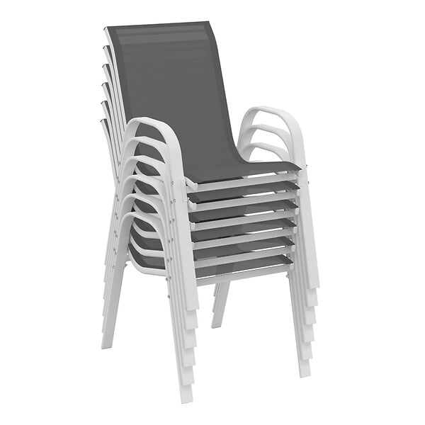 ID MARKET - Salon de jardin MADRID table 190 CM et 8 chaises empilables blanc et gris - large