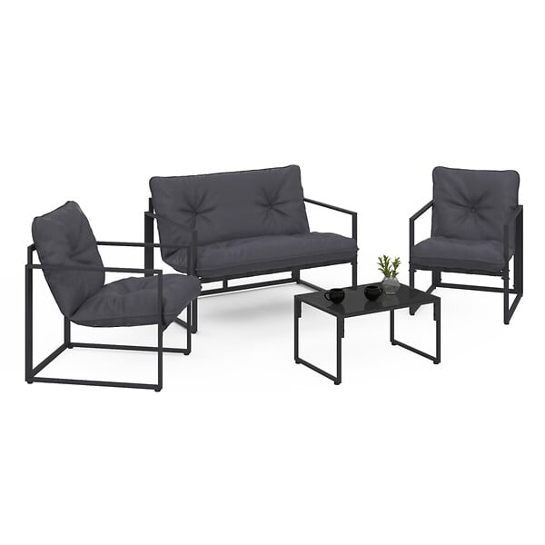 ID MARKET - Salon de jardin bas NAIROBI 4 places en acier gris anthracite - large