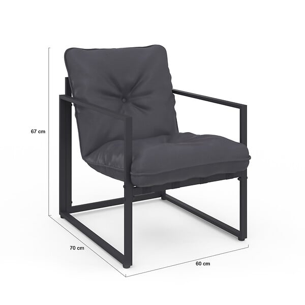 ID MARKET - Salon de jardin bas NAIROBI 4 places en acier gris anthracite - large