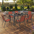ID MARKET - Salon de jardin MADRID table 150 CM et 6 chaises empilables terracotta et gris - vignette