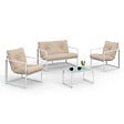 ID MARKET - Salon de jardin bas NAIROBI 4 places en acier blanc et coussins beiges - vignette