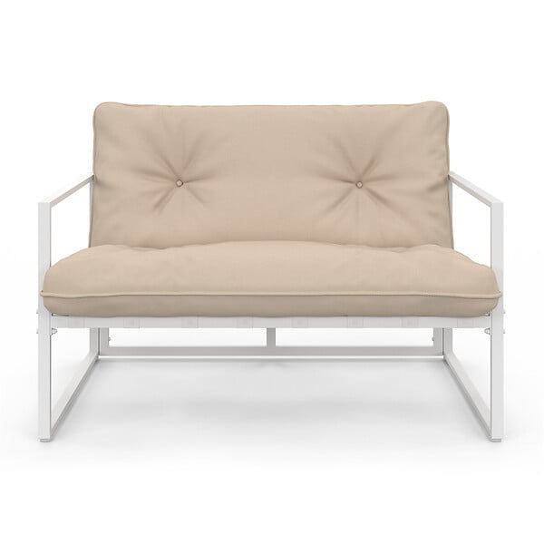ID MARKET - Salon de jardin bas NAIROBI 4 places en acier blanc et coussins beiges - large