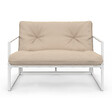 ID MARKET - Salon de jardin bas NAIROBI 4 places en acier blanc et coussins beiges - vignette