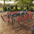 ID MARKET - Salon de jardin MADRID table 190 CM et 8 chaises empilables terracotta et gris - vignette