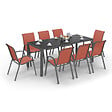 ID MARKET - Salon de jardin MADRID table 190 CM et 8 chaises empilables terracotta et gris - vignette