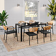 ID MARKET - Salon de jardin MADEIRA table 150 cm et 6 chaises cordage et textilène noir et rotin clair - vignette