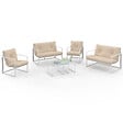 ID MARKET - Salon de jardin bas NAIROBI 6 places en acier blanc et coussins beiges - vignette