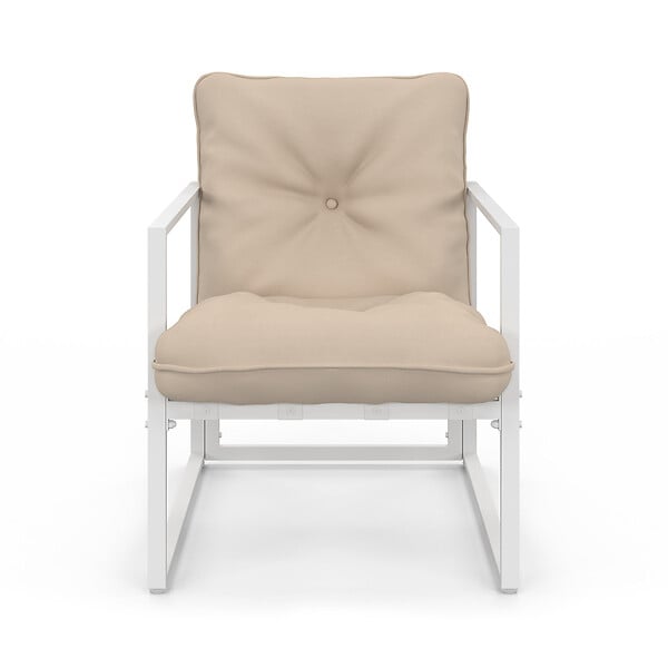 ID MARKET - Salon de jardin bas NAIROBI 6 places en acier blanc et coussins beiges - large