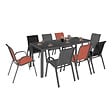 ID MARKET - Salon de jardin MADRID table 190 cm et 8 chaises empilables mix color gris, noir et terracotta - vignette