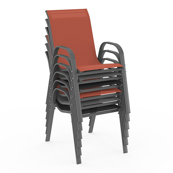 ID MARKET - Salon de jardin MADRID table 190 cm et 8 chaises empilables mix color gris, noir et terracotta - large