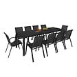 ID MARKET - Salon de jardin MADRID table 240 CM et 10 chaises empilables noir - vignette