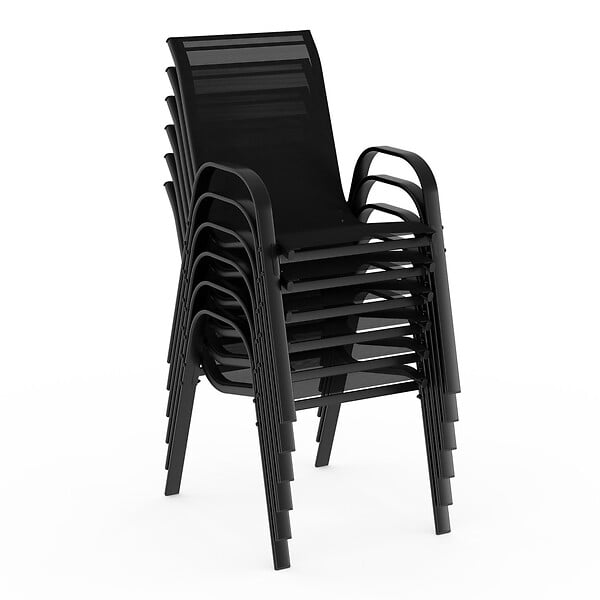 ID MARKET - Salon de jardin MADRID table 240 CM et 10 chaises empilables noir - large