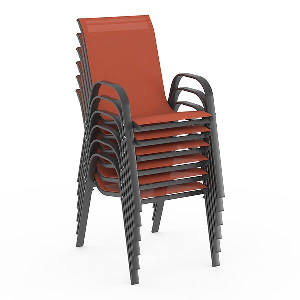 ID MARKET - Salon de jardin MADRID table 240 CM et 10 chaises empilables terracotta et gris - large