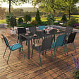 ID MARKET - Salon de jardin MADRID table 190 cm et 8 chaises empilables mix color bleu, gris et noir - vignette