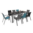 ID MARKET - Salon de jardin MADRID table 190 cm et 8 chaises empilables mix color bleu, gris et noir - vignette