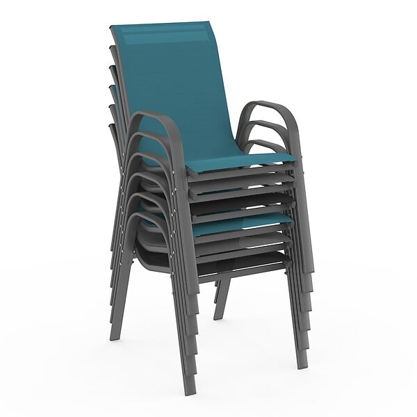 ID MARKET - Salon de jardin MADRID table 190 cm et 8 chaises empilables mix color bleu, gris et noir - large