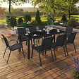 ID MARKET - Salon de jardin MADRID table 190 CM et 8 chaises empilables noires - vignette