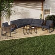 ID MARKET - Salon de jardin bas RIO 8 places salon d'angle structure métal gris anthracite, cordage effet rotin avec coussins gris - vignette