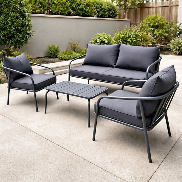 CONCEPT USINE - Salon de jardin 4 places gris foncé BERGAME - large