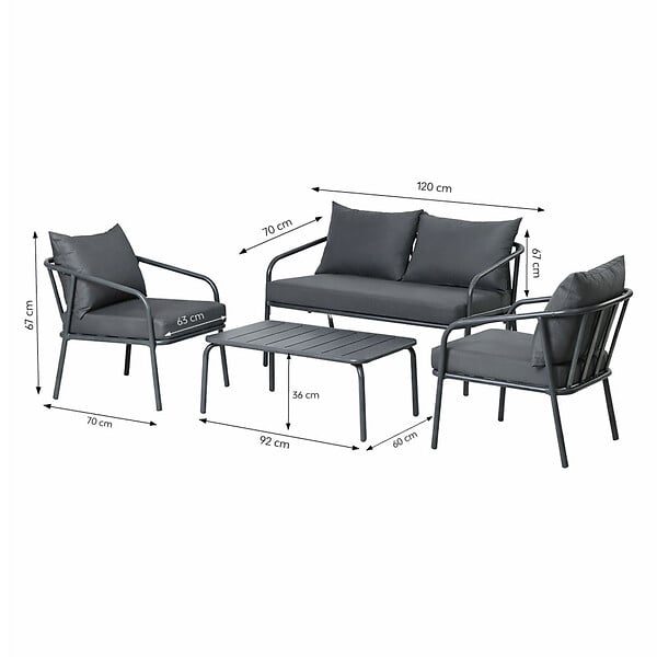 CONCEPT USINE - Salon de jardin 4 places gris foncé BERGAME - large