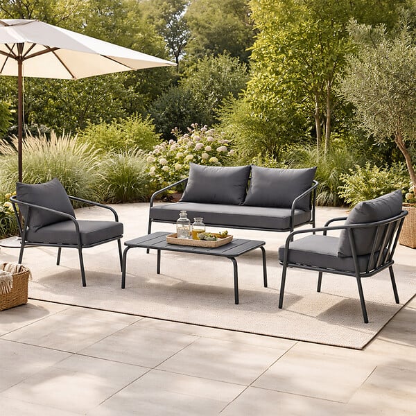 CONCEPT USINE - Salon de jardin 4 places gris foncé BERGAME - large