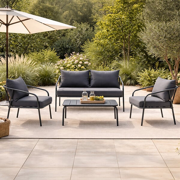 CONCEPT USINE - Salon de jardin 4 places gris foncé BERGAME - large