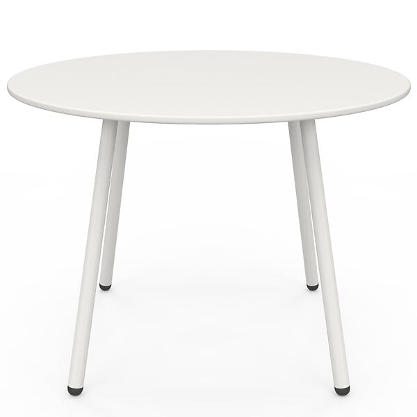 ID MARKET - Salon de jardin bas ARONA 4 places en acier blanc et coussins beiges avec canapé, fauteuils et table - large
