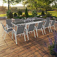 ID MARKET - Salon de jardin MADRID table extensible 135-270 CM et 12 chaises empilables blanc et gris - vignette