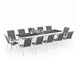 ID MARKET - Salon de jardin MADRID table extensible 135-270 CM et 12 chaises empilables blanc et gris - vignette