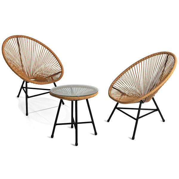 ID MARKET - Salon de jardin IZMIR table et 2 fauteuils oeuf cordage effet rotin - large