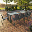 ID MARKET - Salon de jardin MADRID table 240 CM et 10 chaises empilables gris anthracite plateau clair - vignette