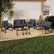 ID MARKET - Salon de jardin bas RIO 6 places structure métal gris anthracite, cordage effet rotin avec coussins gris - vignette