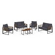 ID MARKET - Salon de jardin bas RIO 6 places structure métal gris anthracite, cordage effet rotin avec coussins gris - vignette