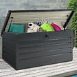ID MARKET - Coffre de rangement métal verrouillable gris anthracite pour jardin 810L - vignette