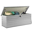 ID MARKET - Coffre de rangement métal verrouillable gris clair pour jardin 600L 165x70x63 cm - vignette