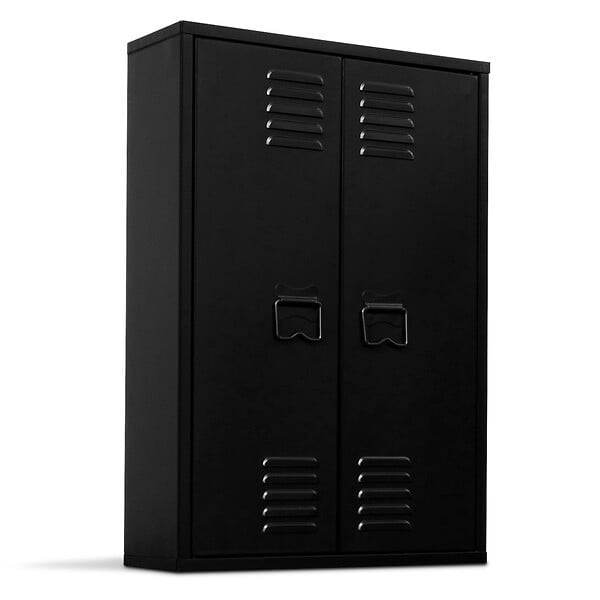 ID MARKET - Armoire murale ESTER 2 portes métal noir design industriel - large