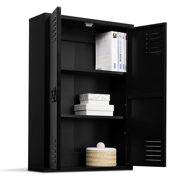 ID MARKET - Armoire murale ESTER 2 portes métal noir design industriel - large
