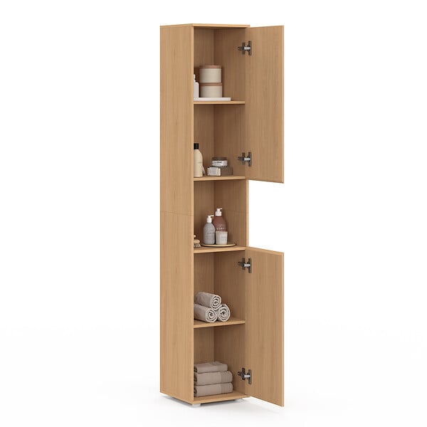 ID MARKET - Meuble colonne salle de bain VICTOR 2 portes 1 niche effet lattes - large