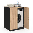 ID MARKET - Meuble pour machine à laver avec portes WALLIS noir et bois façon hêtre - vignette